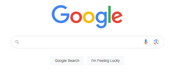Close-up screenshot of Google's homepage.